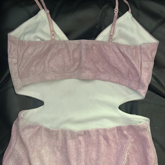 Fashion Nova Pink Glittery Cut Out Bodycon Mini Dress Size Small - Picture 5 of 9